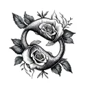 libra zodiac sign intertwined with pisces zodiac sign and roses tattoo design idea