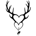 "Gone Bush Forever Free" deer antlers making a heart with a fish jumping tattoo design idea