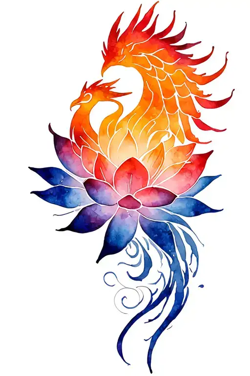 Phoenix rising from lotus flower with tribal veins tattoo design idea