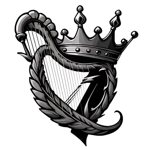 Irish harp, crown, small Z character tattoo design idea