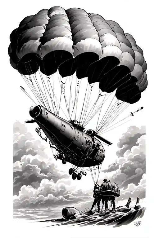 cannon parachuting tattoo design idea