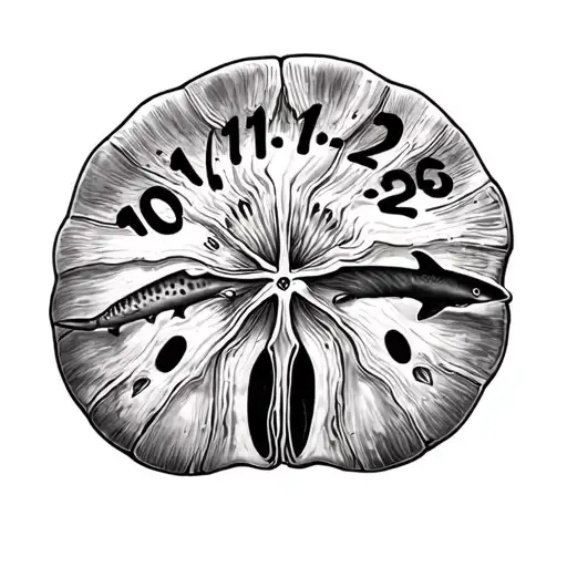 "10/11/2025" sand dollar, whale shark, seashell tattoo design idea
