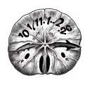 "10/11/2025" sand dollar, whale shark, seashell tattoo design idea