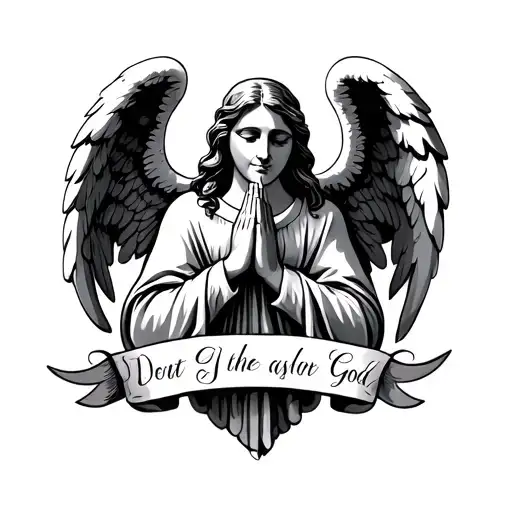 2 angels 2 praying hands and a writing about God tattoo design idea