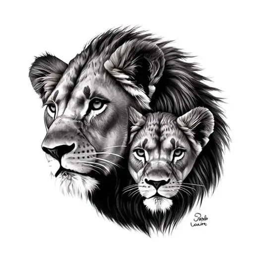 lion lioness 2 cubs face only tattoo design idea