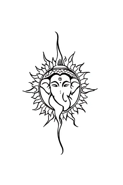 the sun and ganesh face tattoo design idea