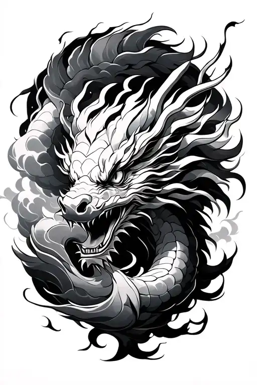 japanese dragon clouds surrounding tattoo design idea