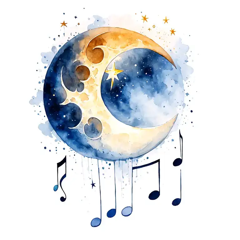 celestial moon surrounded my music tattoo design idea