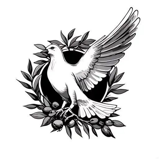 dove holding olive branch surrounded tattoo design idea
