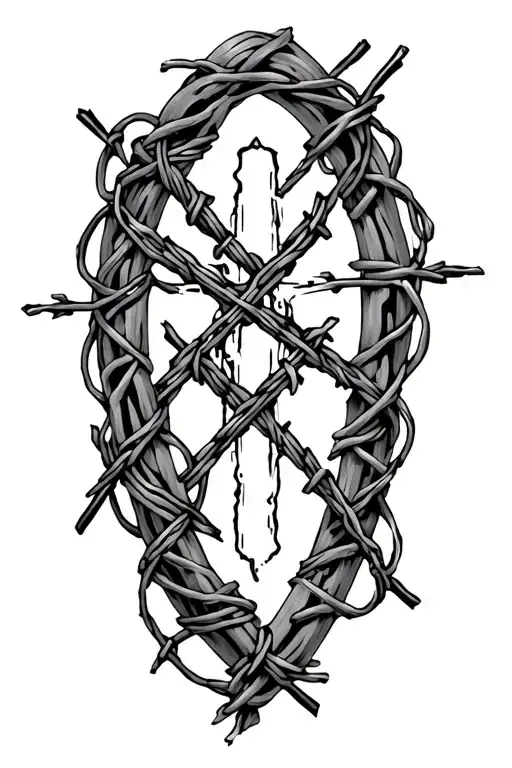 cross with barb wire wrapped tattoo design idea