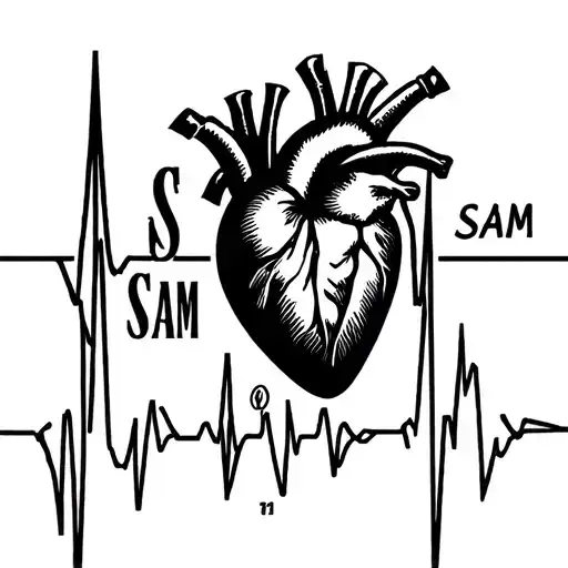 heartbeat to flatline with the name Sam tattoo design idea