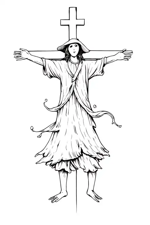 scarecrow with arms spread on a cross tattoo design idea