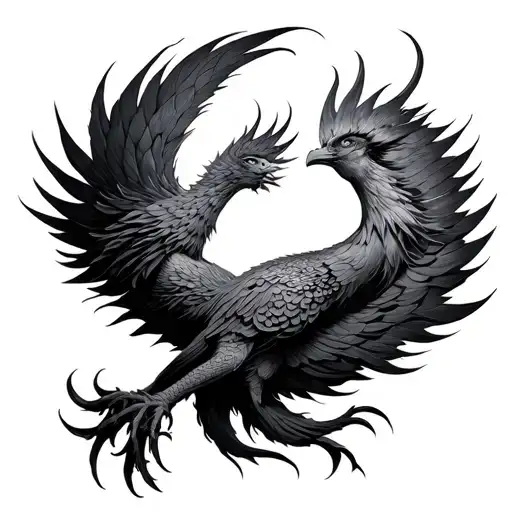 Rebirth Feminine Phoenix Rising tattoo design idea