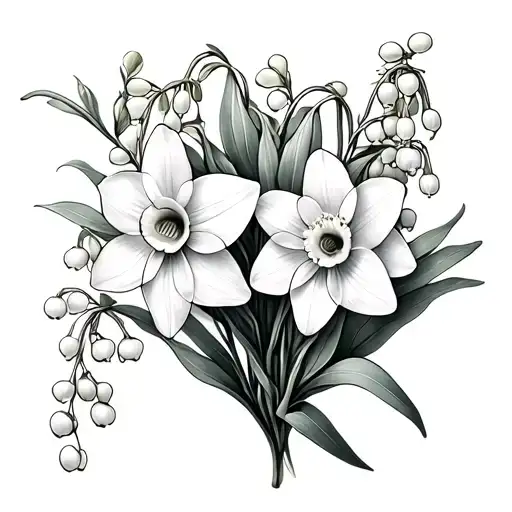 dainty daffodil and lily of the valley crossing each other tattoo design idea