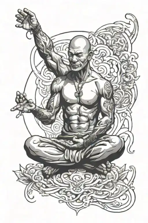 Aggressive person meditating tattoo design idea