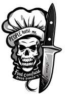 chef knife with a quote "People Confuse me. Food Doesn't" tattoo design idea