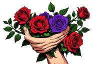 Tyasia wrapped around red and purple roses growing tattoo design idea