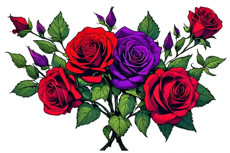 Tyasia wrapped around red and purple roses growing tattoo design idea