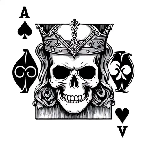king of hearts playing card with skull for head tattoo design idea