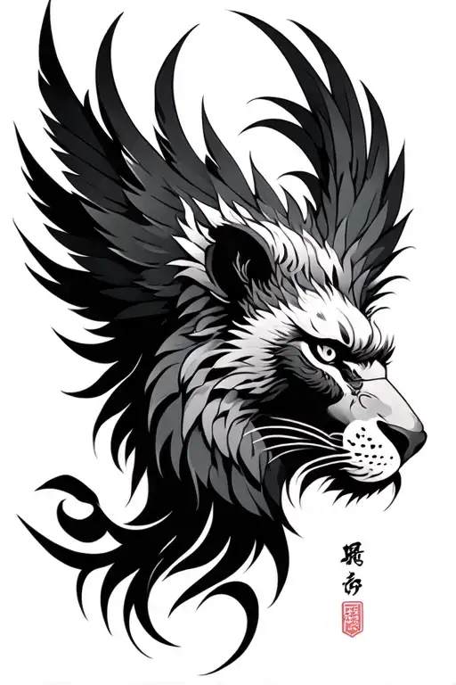 lion head phoenix tattoo tattoo design idea