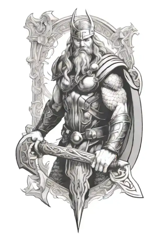 Thor viking with beard tattoo design idea
