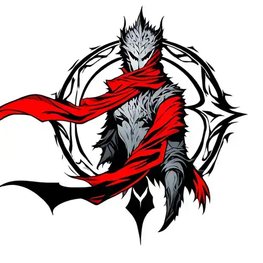 I want a symbol representing Fenris from Dragon Age 2 with a red scarf integrated tattoo design idea