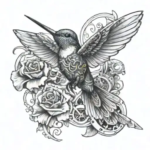 hummingbird flying tattoo design idea