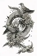 Fire with moon and stars blending together with and Cloud with sun and birds  tattoo design idea