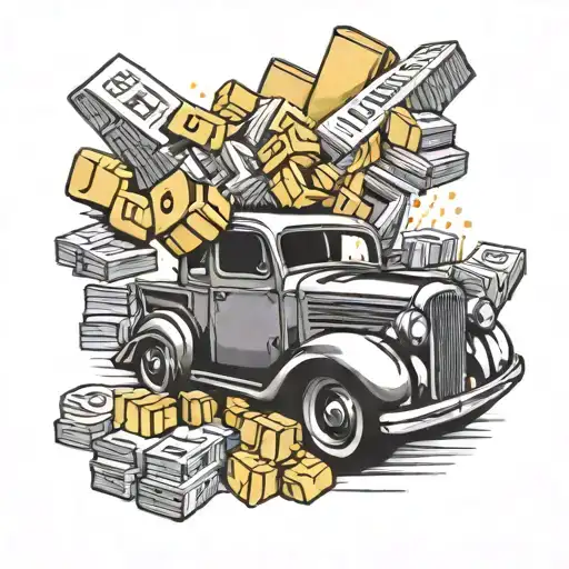 A car packed with gold bars tattoo design idea