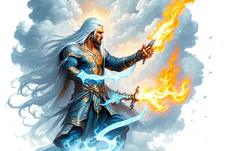 cloud with ice magic coming from his hands fighting sephiroth with flame sword tattoo design idea