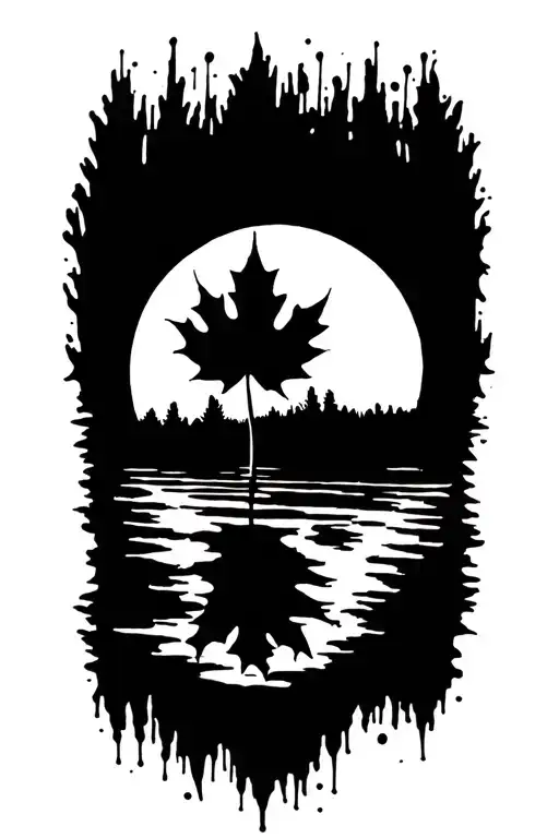 sun with maple leaf shaped like tattoo design idea