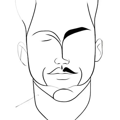 Minimalist abstract a man face line art, very thin and elegant continuous lines, subtle mustache and lips, refined and d tattoo design idea