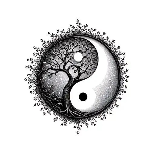 mix tree of life and ying-yang and karma tattoo design idea