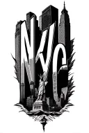 "NYC" "NYC" New York skyline statue of liberty tattoo design idea