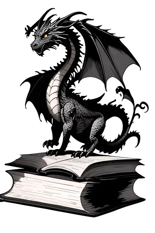 feminine fantasy book dragon flying out night sky tattoo design idea