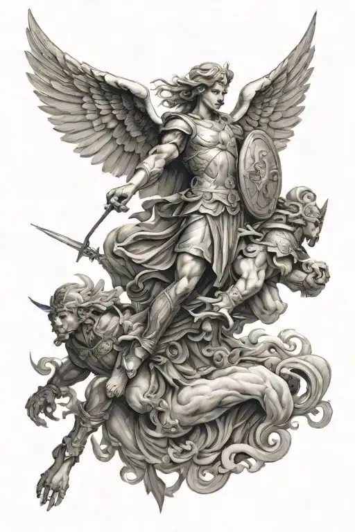 archangel Michael fighting tattoo design idea