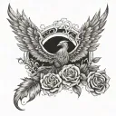 phoenix, flames, roses, negative space tattoo design idea