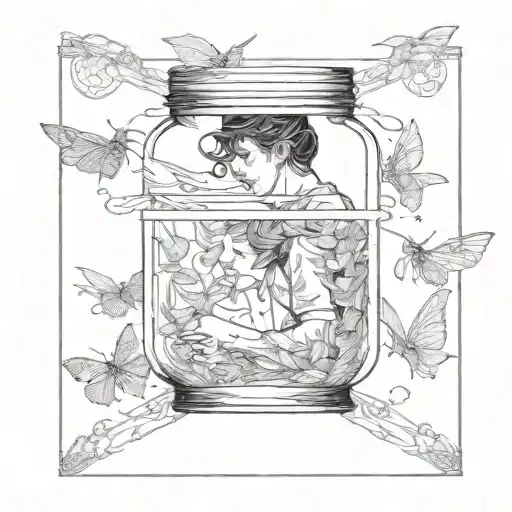 jar of flies and half face profile holding tattoo design idea