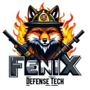 "Fenix Defense Tech" Fox wearing firefighter gear, surrounded by flames tattoo design idea