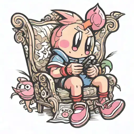 Kirby sitting on the couch playing video games tattoo design idea