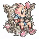 Kirby sitting on the couch playing video games tattoo design idea