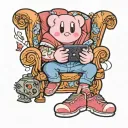 Kirby sitting on the couch playing video games tattoo design idea