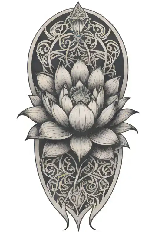 lotus flower with triquetra knot tattoo design idea