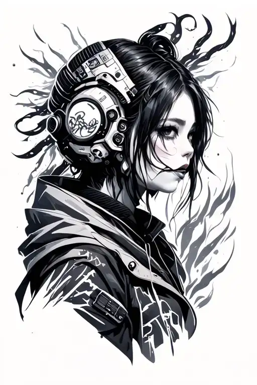 japanese cyberpunk tattoo design idea