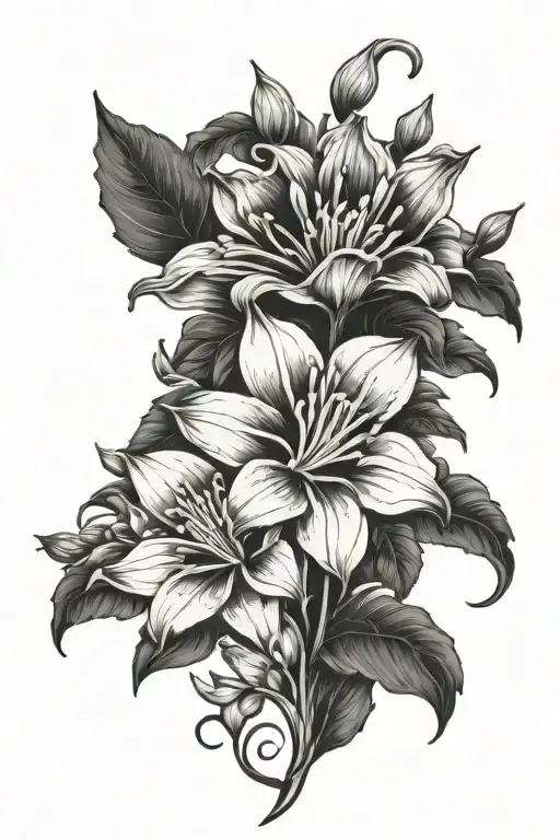 moon flower, lillies, floral with ivy accents tattoo design idea