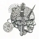 A brain with pencil drawings emerging from it, showcasing the creative process of a musician, cook, and dancer tattoo design idea
