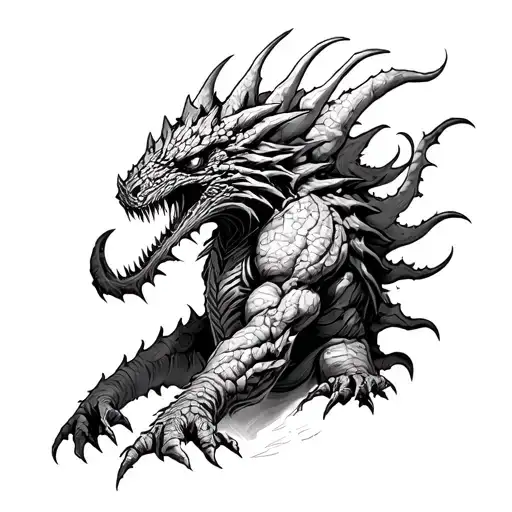 Demonic kaiju shoulder half sleeve  tattoo design idea