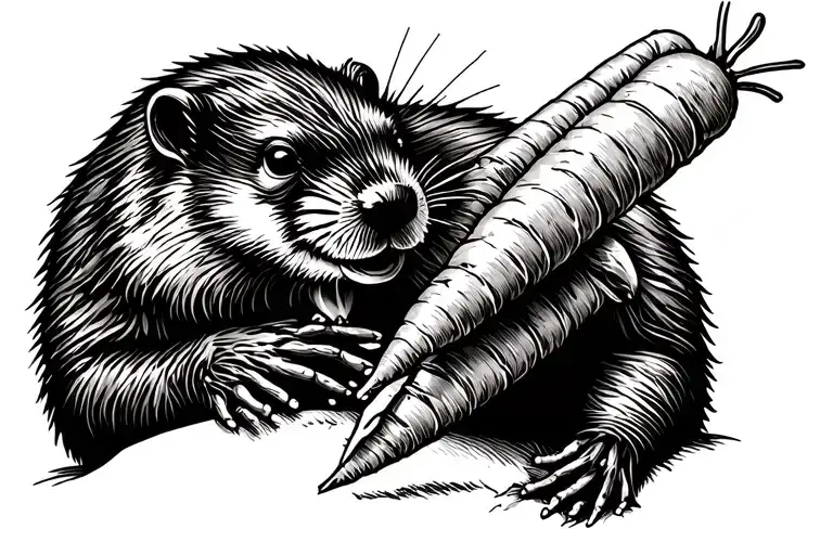 Beaver eating a carrot tattoo design idea