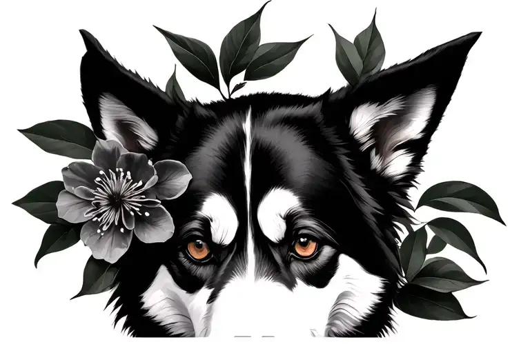 apple tree flowers husky ears tattoo design idea