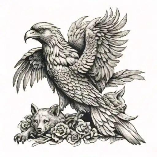 phoenix and 3-headed dog tattoo design idea